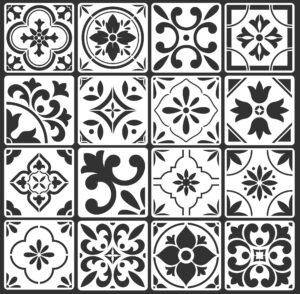 16-pack spanish tile stencil set (8x8 inch) authentic patterns for floor and wall, reusable tile stencils for painting on floors, furniture, and canvas, diy spanish talavera home décor