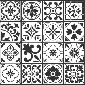 16-Pack Spanish Tile Stencil Set (8X8 Inch) Authentic Patterns for Floor and Wall, Reusable Tile Stencils for Painting on Floors, Furniture, and Canvas, DIY Spanish Talavera Home Décor