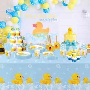 APOWBLS Rubber Duck Party Decorations Tableware - Duck Party Supplies, Plate, Cup, Napkin, Tablecloth, Cutlery, Bubble Bath Rubber Duck Theme Birthday Baby Shower Decorations Dinnerware | Serve 24