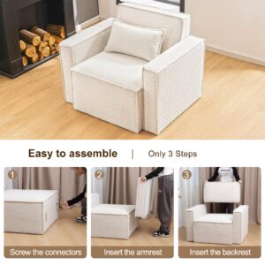 ELUCHANG Oversized Accent Chair,Modern Boucle Sofa Chair with Strong Wood Frame,High Supportive & Soft Sponges,Comfy Upholstered Armchair Reading Chairs for Living Room Apartment Small Spaces White