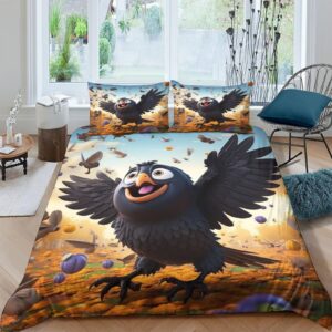 essahi raven 3d printed crow bedding set comforter covers quilt cover duvet cover with pillowcases for childrens and adults microfiber 3 pieces with zipper closure queen（228x228cm）