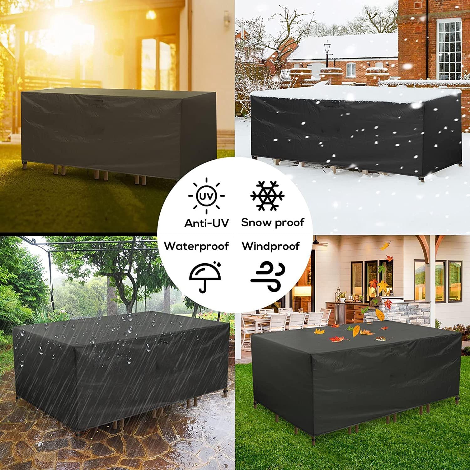 Patio Furniture Covers, Outdoor Table Covers Waterproof Rectangle, 600D Outdoor Furniture Covers, Wind Dust Proof Anti-UV Durable Patio Sectional Couch Cover 104"L x 88"W x 34"H / 260x220x85cm