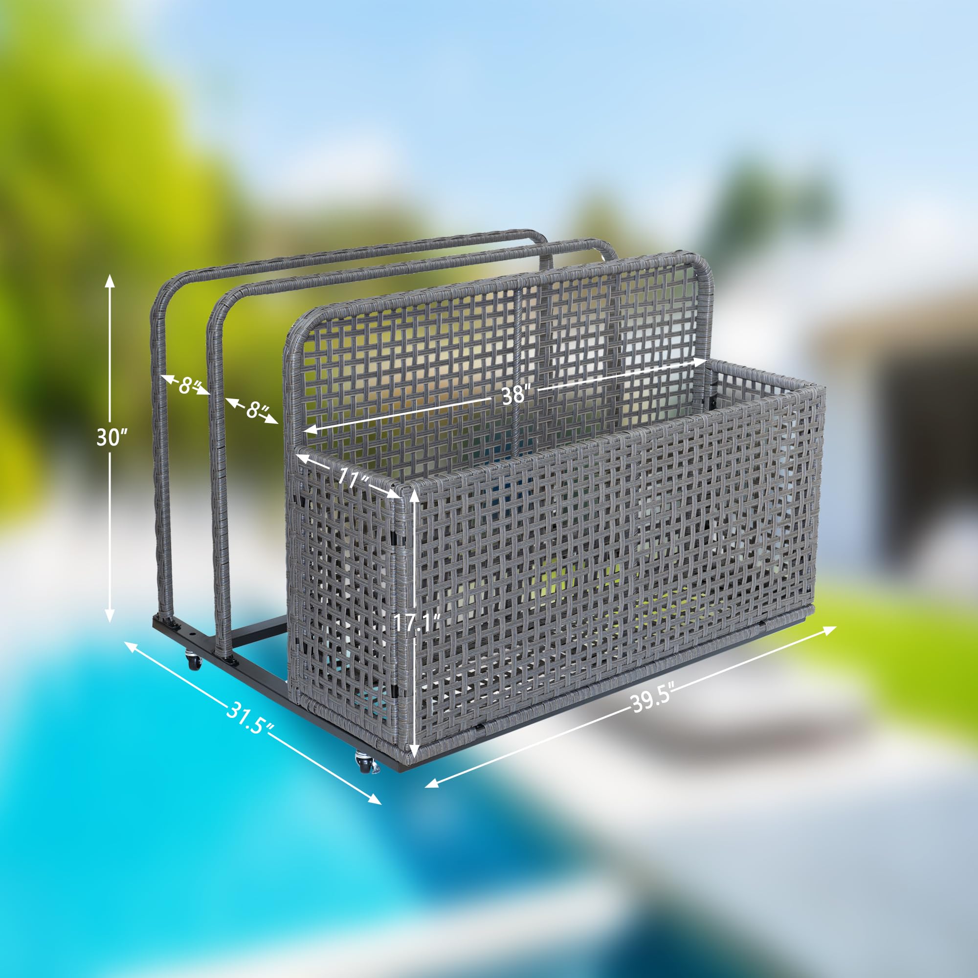 IDEALHOUSE Outdoor Storage, Double Layer Poolside Float Storage, Patio Poolside Float Storage Basket,PE Rattan Outdoor Pool Caddy with Rolling Wheels for Floaties,Beach-Sturdy,Hollow Grey…