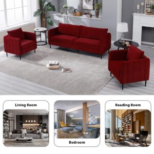 SZLIZCCC Velvet Accent Sofas 85" in,Modern Tufted Loveseat Sofas ArmCouch, Comfy Upholstered Armchair, Velvet Accent Sofas for Bedroom Living Room (85" Sofa Wine Red)