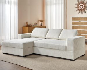 amerlife 96 inch oversized sectional sofa, modern couch with chaise, comfy sofa couch with left chaise, white corduroy sofa