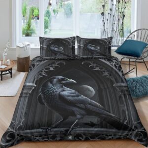 evmila gothic crow quilt cover comforter covers 3d print dark castle for teens and adults duvet cover with pillow cases bedding set with zipper closure soft microfiber 3 pieces queen（228x228cm）