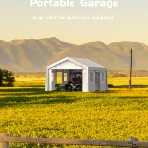 GAOMON 20'x13'x11' Carport Heavy Duty, 8 Reinforced Leg Poles & 14 mil PE Canopy, Outdoor Storage Shed with 4 Roll-up Doors and Ventilative Windows, Portable Garage for Pickup Truck, and Boat, White