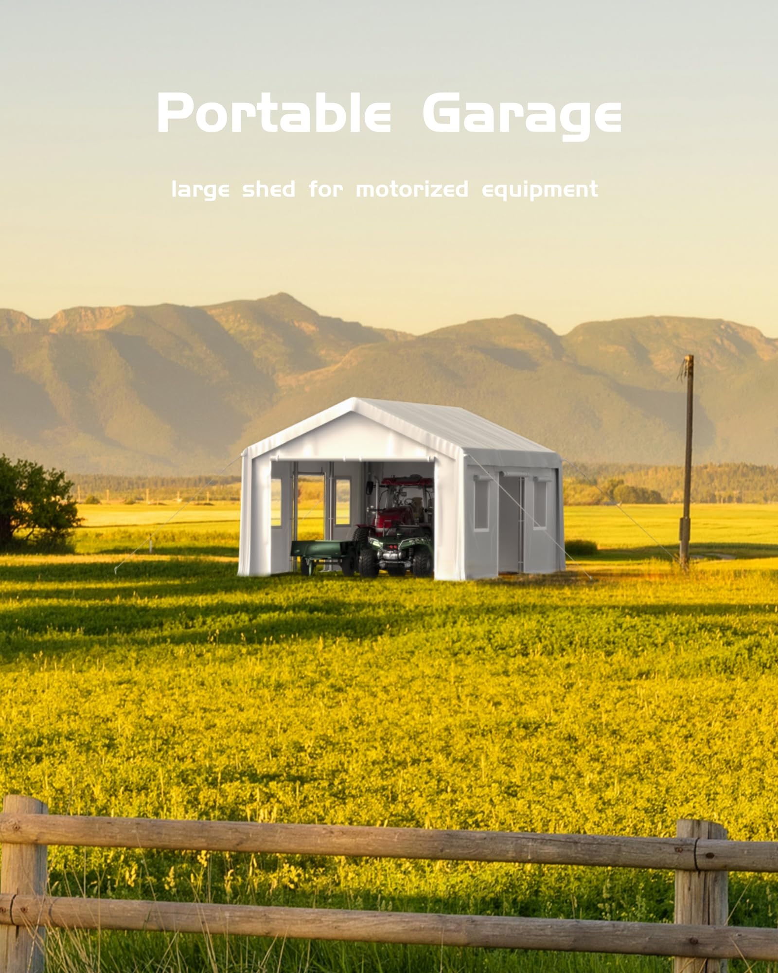 GAOMON 20'x13'x11' Carport Heavy Duty, 8 Reinforced Leg Poles & 14 mil PE Canopy, Outdoor Storage Shed with 4 Roll-up Doors and Ventilative Windows, Portable Garage for Pickup Truck, and Boat, White