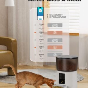 Automatic Cat Feeder: 2.4G/5G Cat Food Dispenser - Cat Feeder with 1-10 Meals - WiFi Cat Feeder Automatic - APP Control - Cat Automatic Feeders - Auto Cat Feeder - 3L Pet Feeder - BEMOONY White