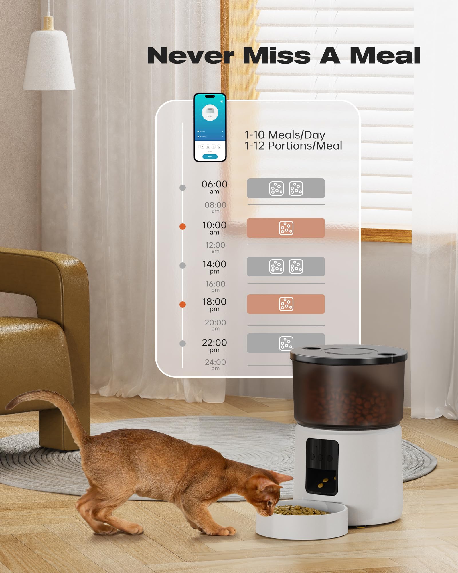 Automatic Cat Feeder: 2.4G/5G Cat Food Dispenser - Cat Feeder with 1-10 Meals - WiFi Cat Feeder Automatic - APP Control - Cat Automatic Feeders - Auto Cat Feeder - 3L Pet Feeder - BEMOONY White