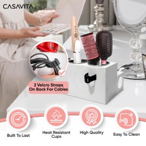 CasaVita White Hair Tool Organizer - Bathroom Countertop Hair Tool Holder for Blow Dryers, Curling Irons, Flat Irons, Accessories, Makeup, and Toiletries - Acrylic Hair Accessories Organizer