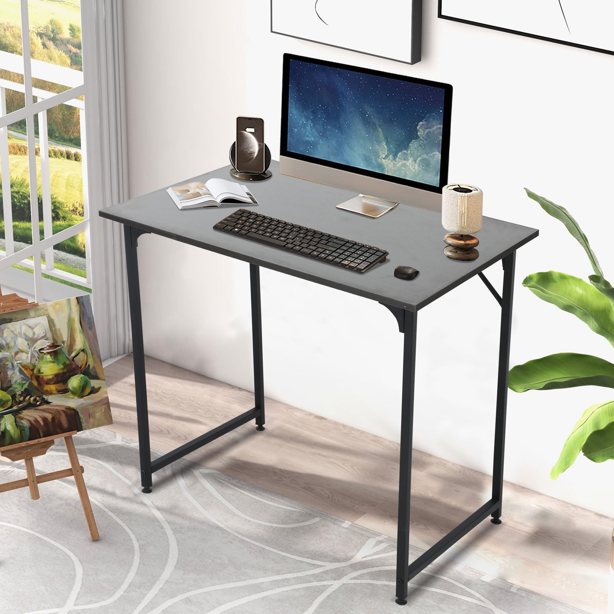 Computer Desk, 32 Inch Home Office Desk with Metal Frame, Modern Simple Style Small Computer Desk PC Table for Home Office Study, Computer Writing Desk Office Desk Work Study Table for Small Space