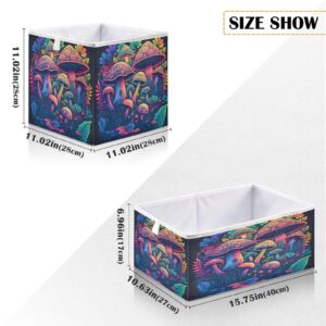 TecEr Mushrooms Pattern Foldable Fabric Cloth Strong Sturdy Storage Cube Basket Bins Organizer with Handles, For Home Shelf Closet And Toys Storage 11x11x11in