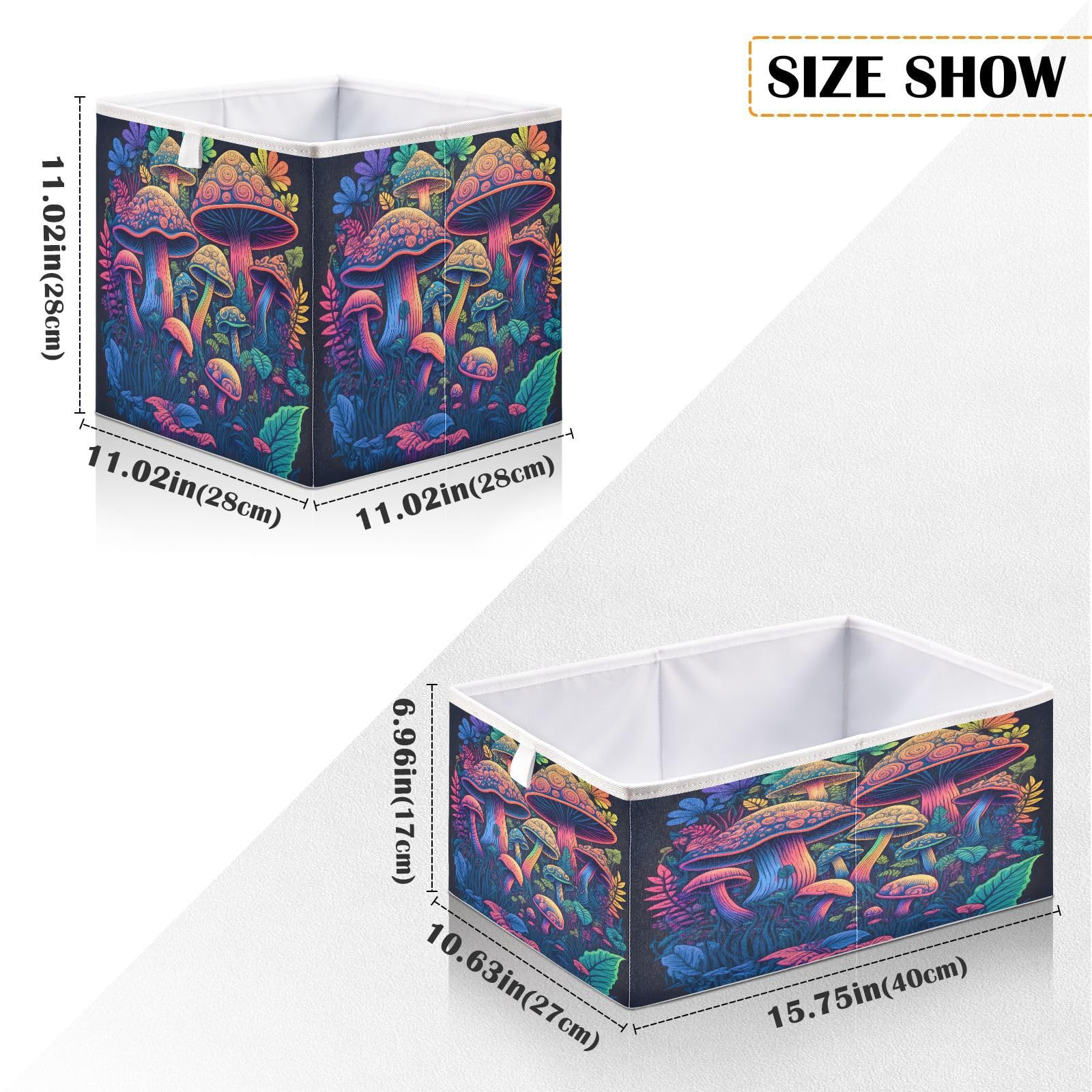 TecEr Mushrooms Pattern Foldable Fabric Cloth Strong Sturdy Storage Cube Basket Bins Organizer with Handles, For Home Shelf Closet And Toys Storage 11x11x11in