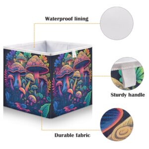 TecEr Mushrooms Pattern Foldable Fabric Cloth Strong Sturdy Storage Cube Basket Bins Organizer with Handles, For Home Shelf Closet And Toys Storage 11x11x11in