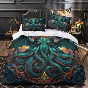 EVMILA Cthulhu 3D Print The Art of Horror Comforter Covers for Teens and Adults Duvet Cover Quilt Cover Soft Microfiber Bedding Set with Zipper Closure with Pillow Cases 3 Pieces Queen（228x228cm）