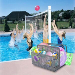 IDEALHOUSE Outdoor Storage, Double Layer Poolside Float Storage, Patio Poolside Float Storage Basket,PE Rattan Outdoor Pool Caddy with Rolling Wheels for Floaties,Beach-Sturdy,Hollow Grey…