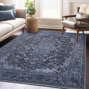 superior large indoor area rug, modern floor decor for living/dining room, kitchen, bedroom, office, entry, flat-weave, floral medallion, cotton backing, fiorella collection, 10' x 15', light blue