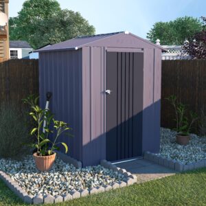 Yardenaler 4x4 FT Metal Outdoor Storage Shed, Garden Tool Shed Kit with Doors & Lock, Waterproof Patio Utility Tool Shed for Backyard and Garden, Gray