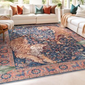 well woven apollo botanical tiger navy washable rug – dining room & bedroom, 5'3" x 7'3", durable