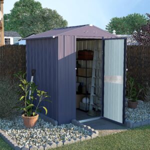 Yardenaler 4x4 FT Metal Outdoor Storage Shed, Garden Tool Shed Kit with Doors & Lock, Waterproof Patio Utility Tool Shed for Backyard and Garden, Gray