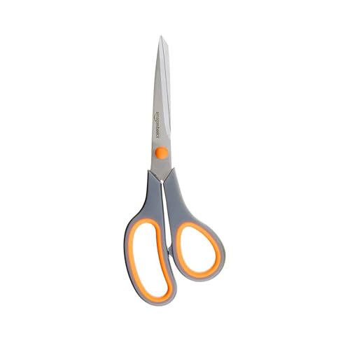 Amazon Basics Scissors for Office, Crafts, Multipurpose, Sharp, Comfort Grip, PVD Coated, Stainless Steel, Grey, 1 Pack