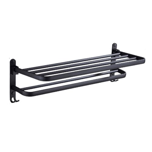 Towel Rack Wall-Mounted Towel Rack Foldable Towel Rail with Hook Space Aluminum Towel Rack Black Rack Kitchen Bathroom Home Decoration (Size : 60cm)