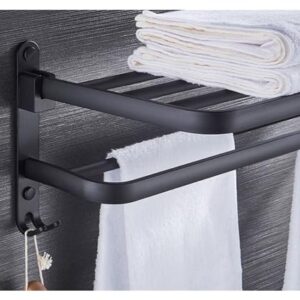 Towel Rack Wall-Mounted Towel Rack Foldable Towel Rail with Hook Space Aluminum Towel Rack Black Rack Kitchen Bathroom Home Decoration (Size : 60cm)