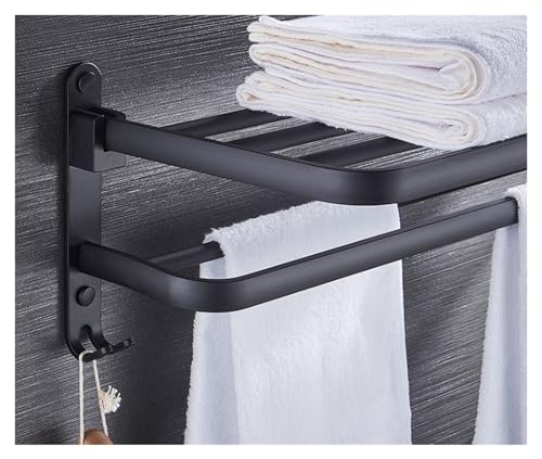 Towel Rack Wall-Mounted Towel Rack Foldable Towel Rail with Hook Space Aluminum Towel Rack Black Rack Kitchen Bathroom Home Decoration (Size : 60cm)