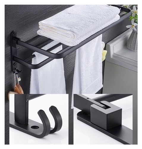 Towel Rack Wall-Mounted Towel Rack Foldable Towel Rail with Hook Space Aluminum Towel Rack Black Rack Kitchen Bathroom Home Decoration (Size : 60cm)