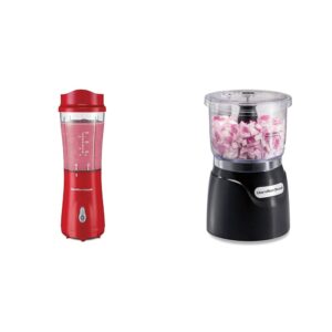 hamilton beach portable blender for shakes and smoothies with 14 oz & electric vegetable chopper & mini food processor, 3-cup, 350 watts, for dicing, mincing, and puree, black (72850)