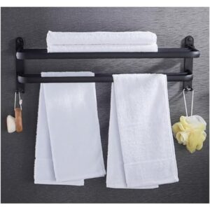 Towel Rack Wall-Mounted Towel Rack Foldable Towel Rail with Hook Space Aluminum Towel Rack Black Rack Kitchen Bathroom Home Decoration (Size : 60cm)