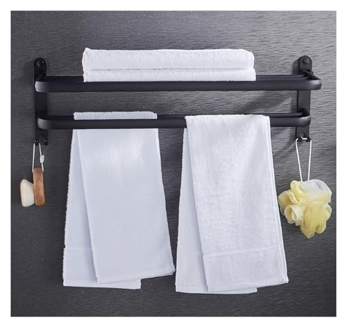 Towel Rack Wall-Mounted Towel Rack Foldable Towel Rail with Hook Space Aluminum Towel Rack Black Rack Kitchen Bathroom Home Decoration (Size : 60cm)