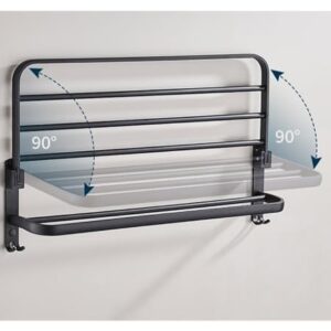 Towel Rack Wall-Mounted Towel Rack Foldable Towel Rail with Hook Space Aluminum Towel Rack Black Rack Kitchen Bathroom Home Decoration (Size : 60cm)