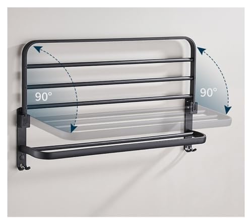 Towel Rack Wall-Mounted Towel Rack Foldable Towel Rail with Hook Space Aluminum Towel Rack Black Rack Kitchen Bathroom Home Decoration (Size : 60cm)