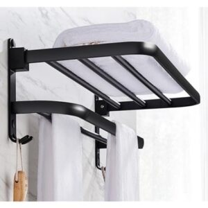 Towel Rack Wall-Mounted Towel Rack Foldable Towel Rail with Hook Space Aluminum Towel Rack Black Rack Kitchen Bathroom Home Decoration (Size : 60cm)