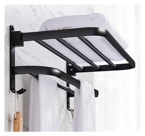 Towel Rack Wall-Mounted Towel Rack Foldable Towel Rail with Hook Space Aluminum Towel Rack Black Rack Kitchen Bathroom Home Decoration (Size : 60cm)