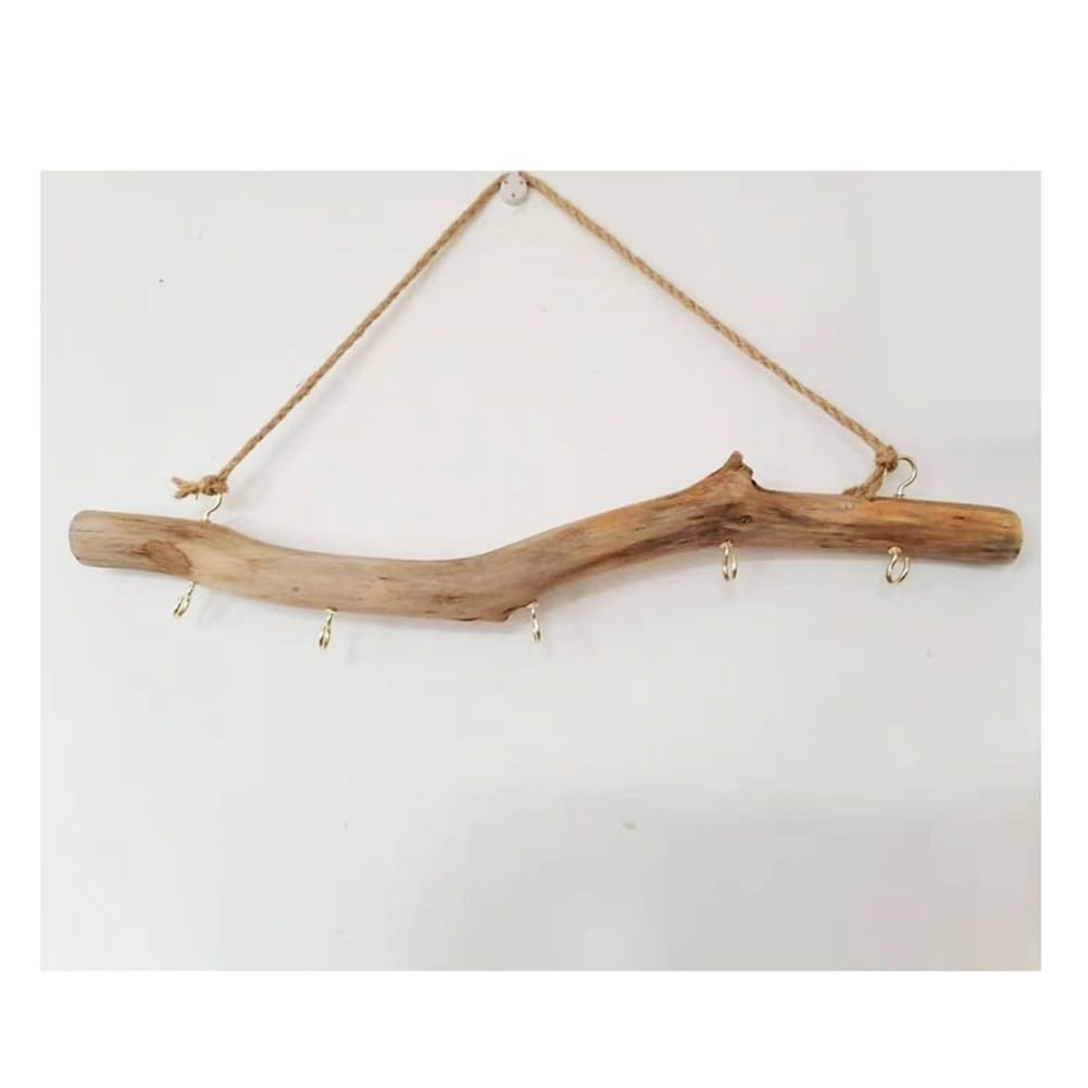 Jalzdieod 2Pcs Natural Driftwood Decorative Branches Farmhouse Home Wall Hanging Decor Hanging Jewelry Organizers with 5 Hooks Durable Easy Install