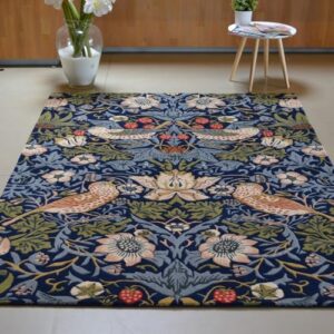 Restoration & Renovation Contemporary Strawberry Wool Area Rug – Handmade Garden-Inspired Floral & Botanical Carpet | Thick, Durable Design, Perfect for Living Room & Bedroom (Navy, 8' x 10')