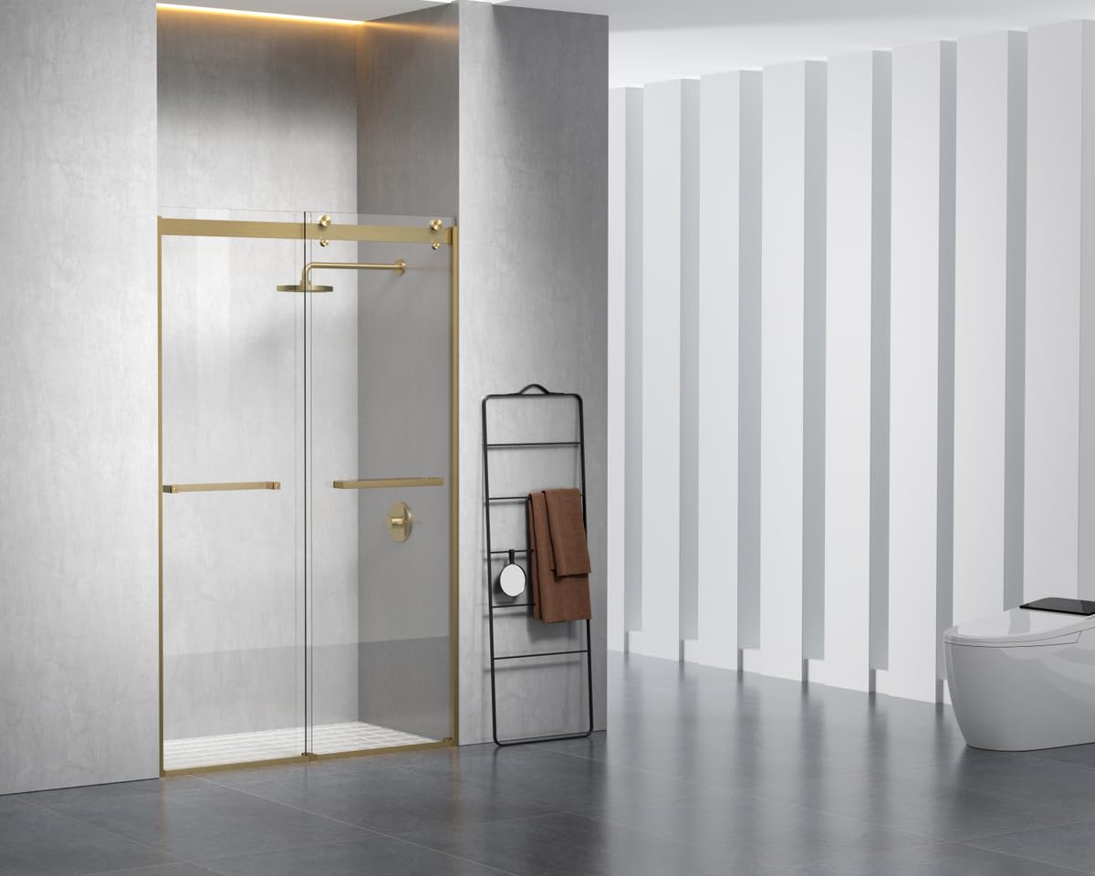 Elegant Kitchen and Bath SD202-4876BGD Frameless Shower Door 48 x 76 Brushed Gold