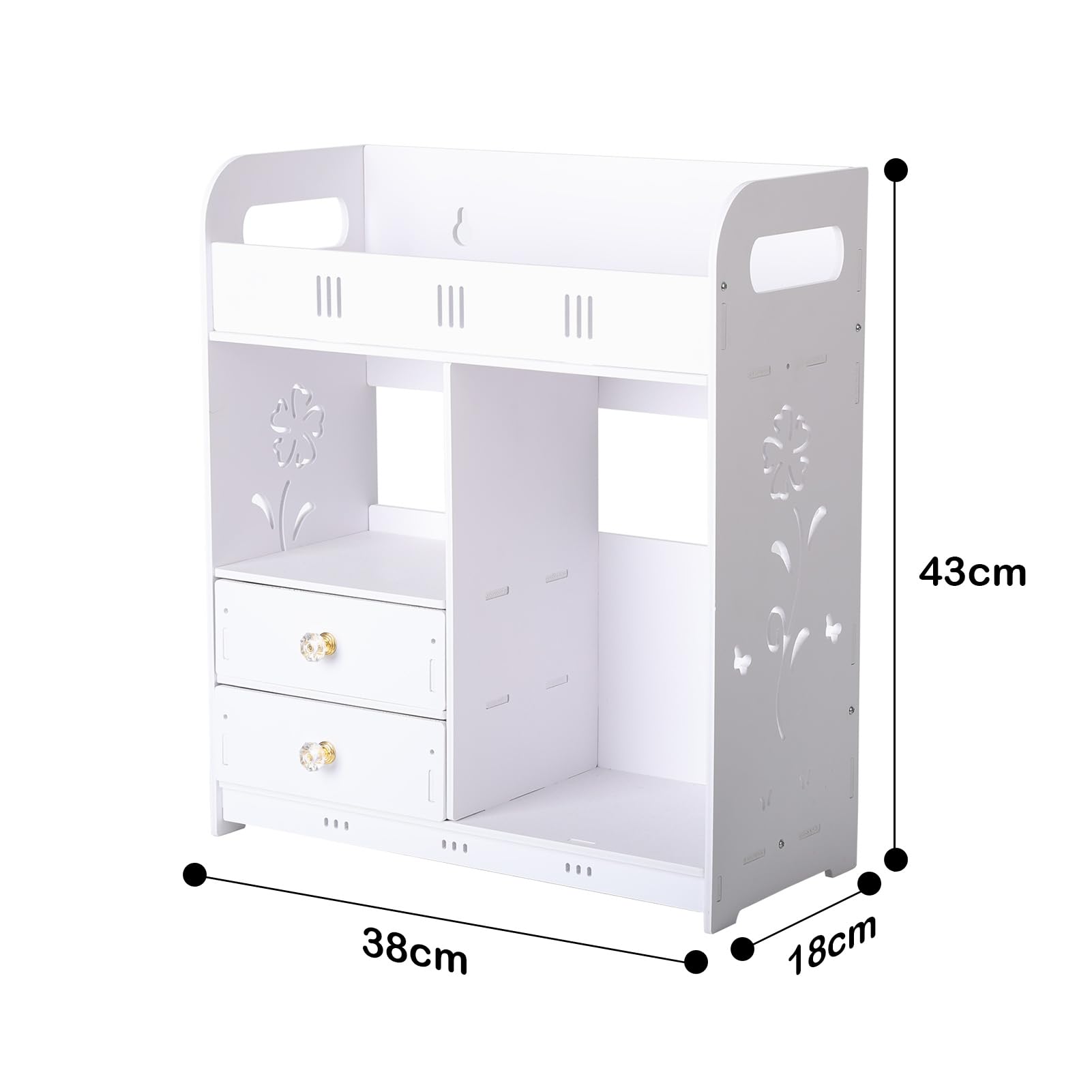 Hesitroad Modern Bathroom Cabinet, Wall Mount Hollow Flower Carved Toilet Storage Shelf Medicine Floor Cabinets Punching Free Cosmetics Organizer for Toilet Kitchen Living Room White