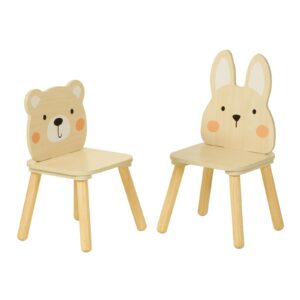 oook kids wooden animal chairs, including rabbit and bear chair, kids playroom furniture for eating, reading, playing