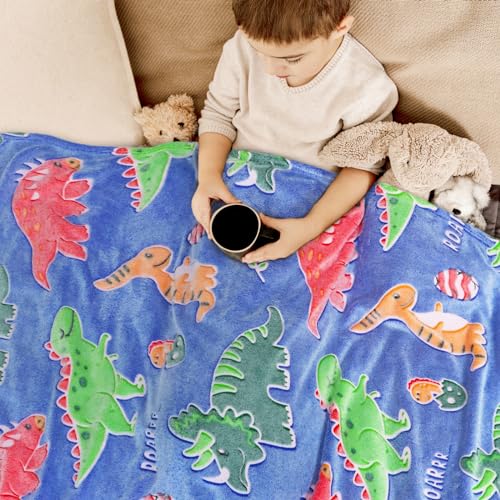 IMUKU Dinosaur Blanket Glow in The Dark Blankets for Boys Kids Dinosaur Gifts Toys Cute Dino Decor Red Green Throw Blanket