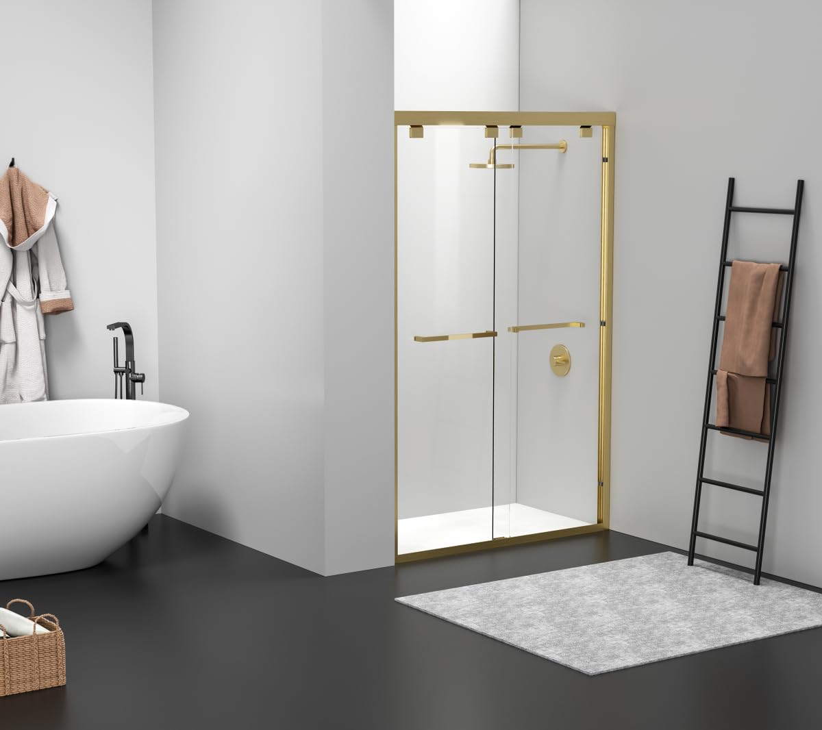 Elegant Kitchen and Bath SD303-4876BGD Semi-Frameless Shower Door 48 x 76 Brushed Gold