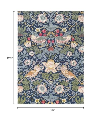 Restoration & Renovation Contemporary Strawberry Wool Area Rug – Handmade Garden-Inspired Floral & Botanical Carpet | Thick, Durable Design, Perfect for Living Room & Bedroom (Navy, 8' x 10')