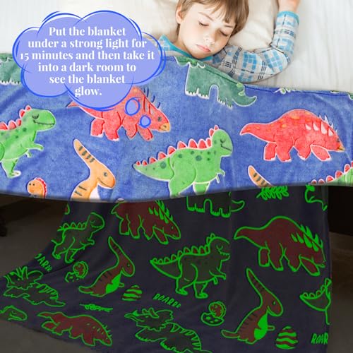 IMUKU Dinosaur Blanket Glow in The Dark Blankets for Boys Kids Dinosaur Gifts Toys Cute Dino Decor Red Green Throw Blanket