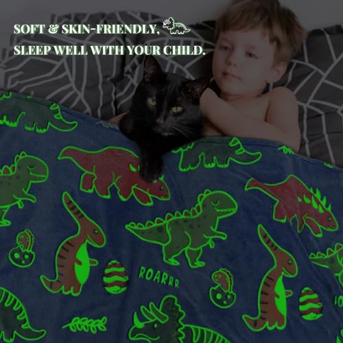 IMUKU Dinosaur Blanket Glow in The Dark Blankets for Boys Kids Dinosaur Gifts Toys Cute Dino Decor Red Green Throw Blanket