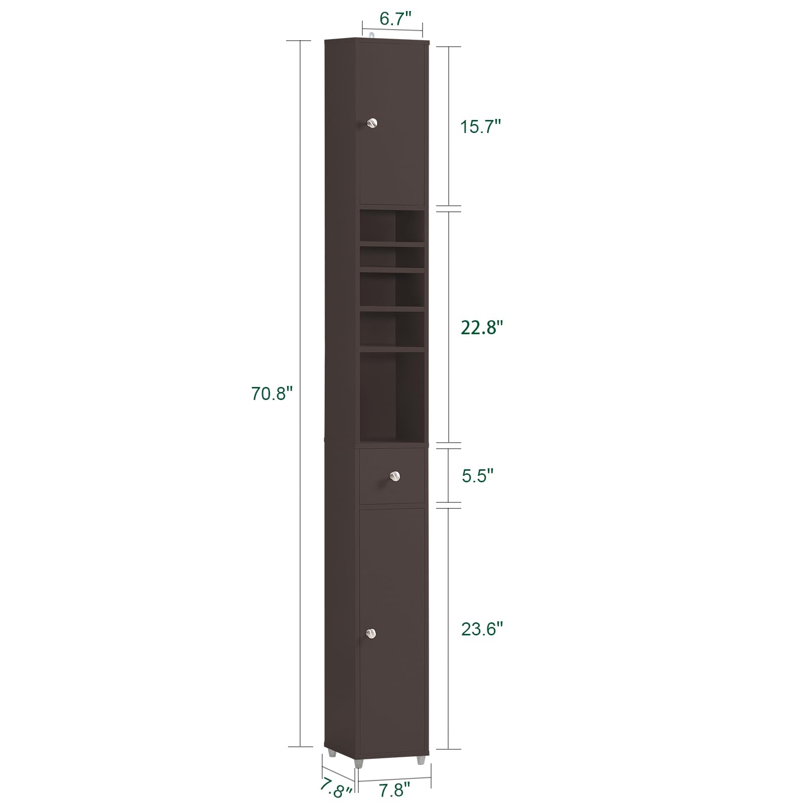 Haotian Bathroom Tall Cabinet with 1 Drawer, 2 Doors and Adjustable Shelves, Bathroom Shelf, Bathroom Tall Cabinet Cupboard for Bathroom, Living Room, Kitchen, Brown BZR34-BR