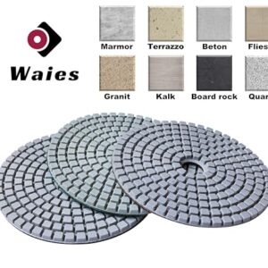 Waies 11 Packs 5 Inch Diamond Polishing Pads with 5/8"-11 Backer Pad 9 PCS Wet/Dry Polish Pad Kit for Drill Grinder Polisher 50-10000 Grit Pads for Marble Tile Quartz Granite Concrete Countertop