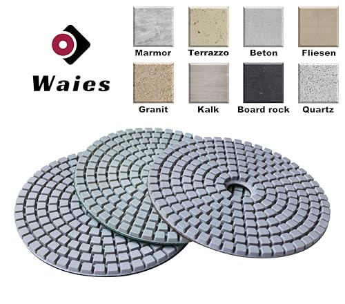 Waies 11 Packs 5 Inch Diamond Polishing Pads with 5/8"-11 Backer Pad 9 PCS Wet/Dry Polish Pad Kit for Drill Grinder Polisher 50-10000 Grit Pads for Marble Tile Quartz Granite Concrete Countertop